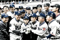Japanese baseball team greeting fans