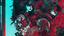 beautiful punk girl, hyper detailed, intricately detailed, illustration by <kilian eng> <Yoji Shinkawa>, darkred tones,