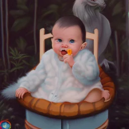 a baby in a fantasy card illustration, cartoon style