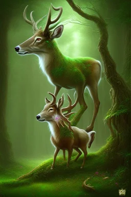 dream deer god druid deep forest green mystic