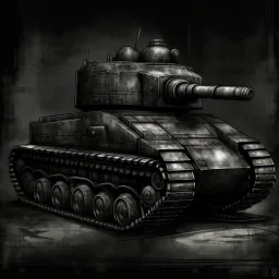 An old army tank1900 a side view , Hyper Realistic Aerial Grungy Dark-Grey Brush strokes on a dark rustic background with charcoals