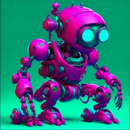A hyper-realistic 3D Surreal digital painting, magenta droid mechanic, rich deep teal background, dreamlike imagery, fantastical elements, perfect body ,dymond , boots
