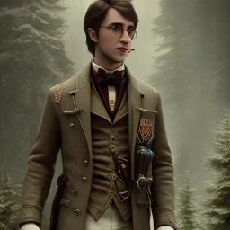 Full body, 3d render, Harry Potter 1800's men style, 1800's hair style, 1800's men clothes style, hunting, hyper realistic, octane render, unreal engine 5, 8k, palace background, uhd