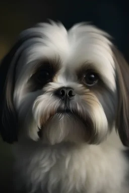portrait of a white and Gray shih-tzu. Cinematic view