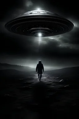 picture of weak man in darkness. seacret UFO