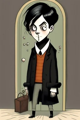 black haired young man wizard in the style of charles addams