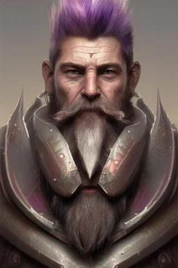 photorealistic warrior, hyperdetailed painting, luminism, Bar lighting, complex, purple mohawk, 4k resolution concept art, Artgerm, WLOP, Alphonse Mucha, 3d render, octane render, intricately detailed, cinematic, awesome full color, hand drawn, dark, gritty, cinematic, purple beard, wyvern