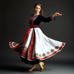 azeri female with traditional silck dance clothing,midi skirt dance shoes