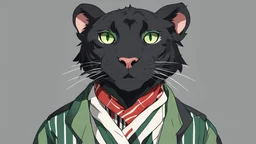 a anime panther wearing a striped neckerchief a green shirt