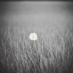 single long stem white flower in a field, polaroid, tender, soft focus, award winning landscape photography, nature photography, r/mostbeautiful