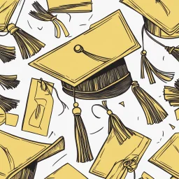 line drawing of a graduation hat with a tassel. the tassel is yellow. White background.