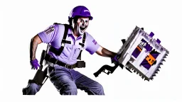 horror movie with fedex driver using chainsaw transparent background