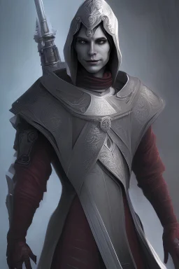 vampire man + armor + holding lightsaber in left hand + photorealistic