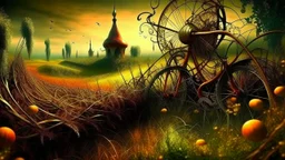 Old Bicycle. Magic Landscape