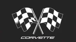 2 checkered finishing flags crossed like the corvette logo , black and white vector