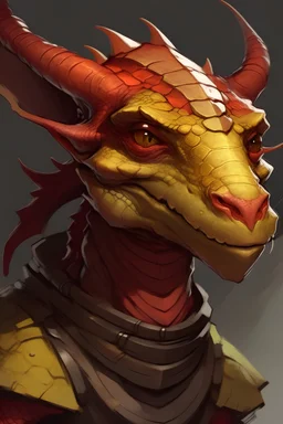 dnd, artistic, illustration, artstation, kobold, reptile, portrait, body without skin, anatomy and muscles, horns, red, yellow eyes