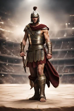 Gladiatore (con elmo chiuso e corpo intero); sfondo arena