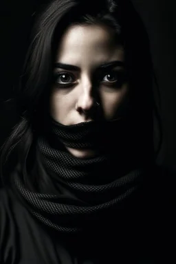 A girl gagged with black cloth