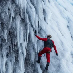 Tactical Marine Scaling an Icy cliff up to an Icy Mountain Base, 8K Quality