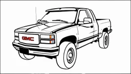 redraw this image of a 1991 GMC sierra with extended cab and trailering mirrors, line art with improved quality