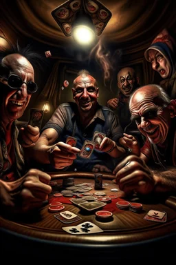 Duke Nukem and some friends smoking and playing cards, davinci. Surreal. Agony face, smile, pain scream. Fish eye lense camera. Perfect composition.