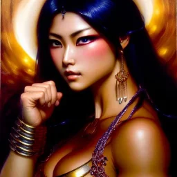 portrait beautiful face 'Mamiya-Fist of the North Star',busty,ancient metal armor balanciaga fashion clothe painting by gaston bussiere, greg rutkowski, yoji shinkawa, yoshitaka amano, tsutomu nihei, donato giancola, tim hildebrandt, oil on canvas, cinematic composition, extreme detail,fit full head inside picture,16k