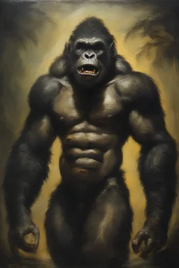 Tarzan the extremely ugly werewolf gorilla - oil painting by Rembrandt