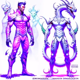 dragonman cabeza y cara humana high detailed concept art, front facing, dynamic pose, full body, white background color, t-shirt design,