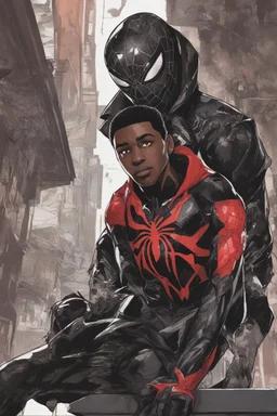 miles morales with venom symbiote in solo leveling shadow artstyle, cyberpunk them, intricate details, highly detailed, high details, detailed portrait, masterpiece,ultra detailed,best quality