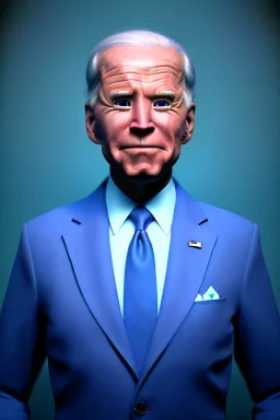 Waist up Portrait, joe Biden as muppet doll, Blue suit retro style, photo studio, blue background, unreal engine 5, concept art, art station, god lights, ray tracing, RTX, lumen lighting, ultra detail, volumetric lighting, 3d.