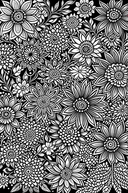 mandala flowers, patterns an outline and black and white