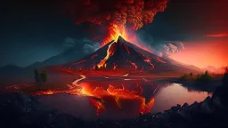 Beautiful nature landscape with fire add volcano