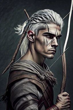 gladiator gray hair young medieval man with a longbow