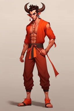 Full Body, Male Tiefling, monk, street outfit like Goku, boxer pose, no horns