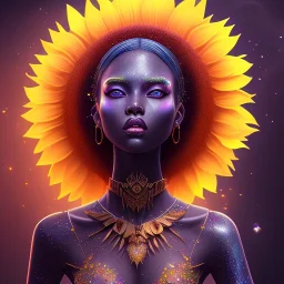 Black skin,pixie, moonlight, sunflower, glitter, lightning, magical