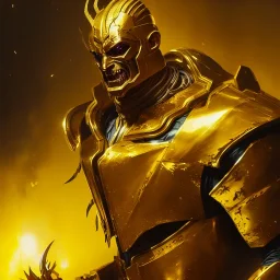 evil king in gold metal armor, angry, emperious, 8k resolution concept art portrait by Greg Rutkowski, cyberpunk 2077