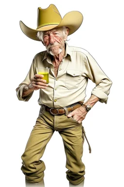 Bare drunk old cowboy in pants