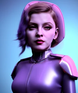 Artist, young madonna, android woman, sweet, clean skin, feline eyeliner, short hair, circuits, ghost in the shell, latex coat, feather, cyber punk, neon, bamboo, blood, portrait, studio photo, unreal engine 5, soft color, 16 bit, god lights, ray tracing, RTX, lumen lighting, ultra deatail, volumetric lighting, 3d, finely drawn, hd.