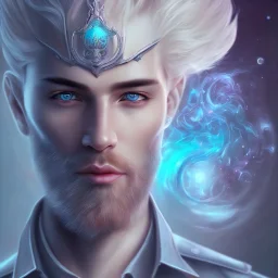 portrait bel homme, visage , prince , grands yeux bleus, fantasy, bleu et rose