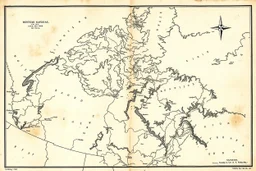 a scan of an ancient Cree land map, printed black and white but has since been stained and weathered