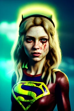 portrait, sweet Shakira, make-up, angry, Realistic image, retro pop, 60s, supergirl, lycra, minimal, blood, sweat, fog, goddess, Color background, photo studio, concept art, smooth, unreal engine 5, god lights, ray tracing, RTX, lumen lighting, ultra detail, volumetric lighting, 3d, finely drawn, high definition, 4k.