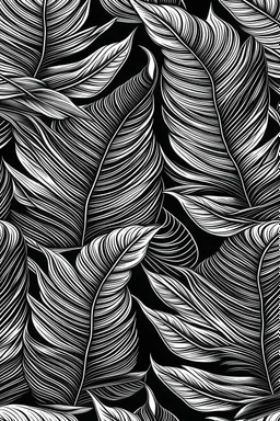 Create seamless banana leaf wallpaper pattern in 2d black and white simple illustrator line