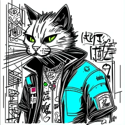 Dibujo de un Cat punk con chaqueta estilo grafiti NFT