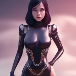 3d female, skintight catsuit, black hair, cute big circular reflective eyes, open mouth, Pixar studio movie style, unreal engine cinematic smooth, intricate detail, cinematic