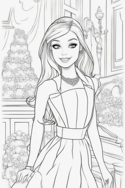 outline art for kids barbie coloring pages with barbie with her friends , no background, sketch style, full body, only use outline, mandala style, clean line art, white background, no shadows and clear and well outlined. should look exactly like barbie