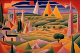 a landscape in futurism stye by artist "Gino Severini",by artist "Leonora Carrington",by artist "Mark Rothko"