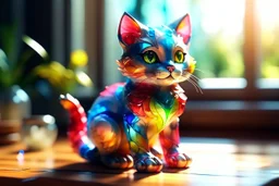 Cute chibi colourful Glass cat in style of Mariya Markina, digital painting; fantasy; very attractive; beautiful; high detail; cinematic postprocessing; acrylic art in sunshine