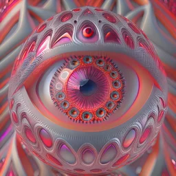 Optical Illusion, eye, pink orange red silver, circular Pattern render, HD, 3D , Unreal engine, solids, intricated details, vibrant colors, Unreal Engine, octane render, 8K