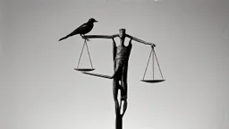 balance, man and bird, bizarre, surreal, art brut, outsider art, a black and white photo, pexels contest winner, 1940s, high quality photo,