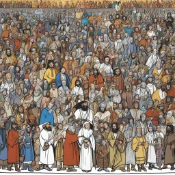 illustration by underground comix artist, Brion Gysin of: It's a huge mural featuring all the characters from the Bible
